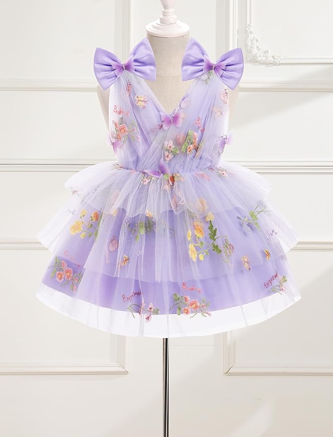 IMEKIS Toddler Girls Butterfly Birthday Dress Rainbow Tulle Formal Wedding Party Ruffle Tutu Dresses Photo Shoot