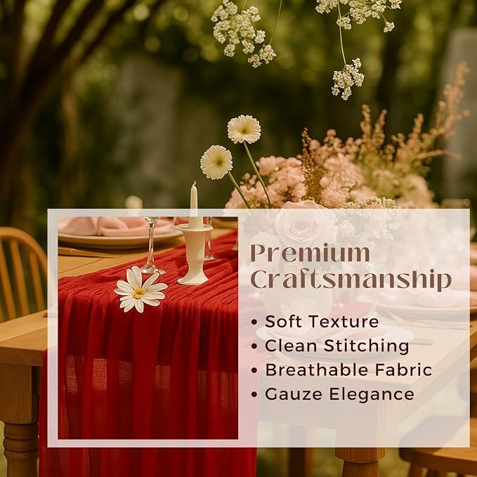 6 Pack 10FT Red Cheesecloth Table Runner 120 Inch Rustic Boho Gauze Cheese Cloth Table Runner for Wedding Baby Shower Bridal Shower Birthday Party Home Decorations