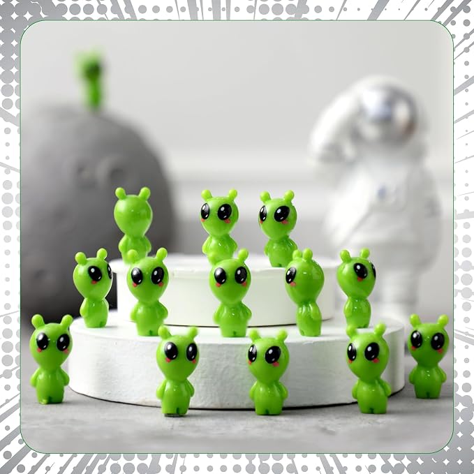 VioraWhite 50 Pcs Resin Mini Alien Figures Bulk Tiny Alien Figurine to Hide and Seek Green Small Little UFO Sci-fi Space Party Gifts for Miniature Landscape Space Birthday Party Goodie Bags Fillers