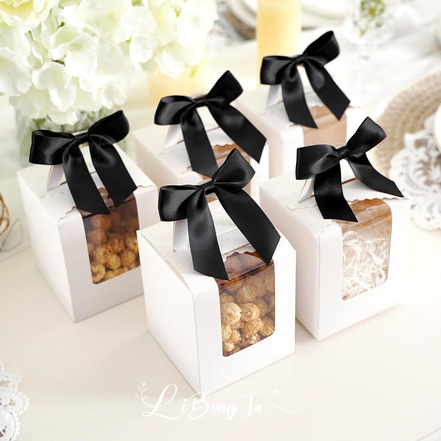 3.5" Black Bow Satin Pre-Tied Bows for Gift Wrapping, Small Bows for Crafts, Premade Bows, Candy Apple Bows, Twist Tie Bows for Cake Decorating, Party Favor, Wedding Decoration-36 Counts