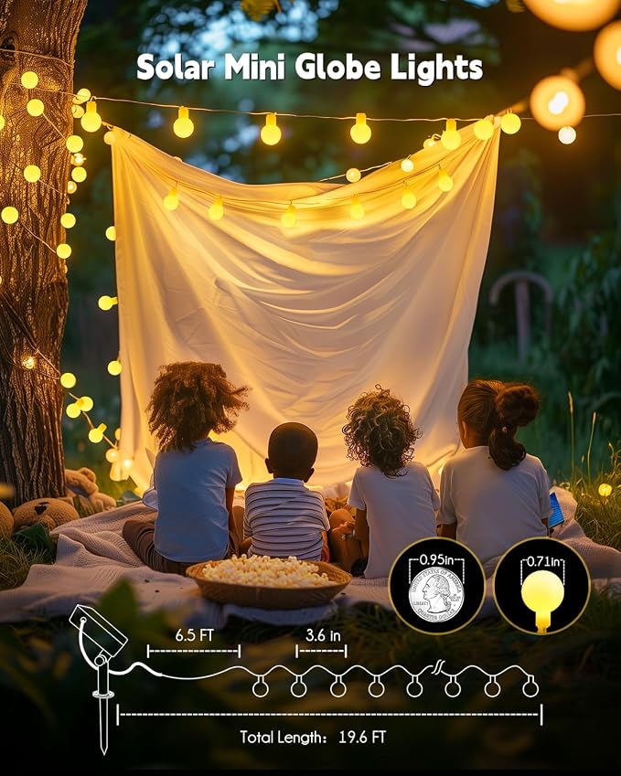 Brightown Solar String Lights Outdoor Waterproof, 19.6Ft 60 LED Globe Solar Patio Lights, 8 Modes Balcony Lights for Yard Patio Tree Canopy Party Camping Balcony