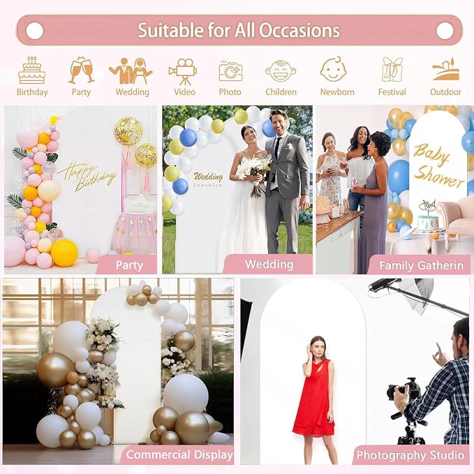 Arch Backdrop Stand with Spandex Arch Cover, 7.3 FT Wedding Balloon Arched Backdrop Stand Square Arch Frame for Birthday Party Bridal Baby Shower Background Ceremony Decoration