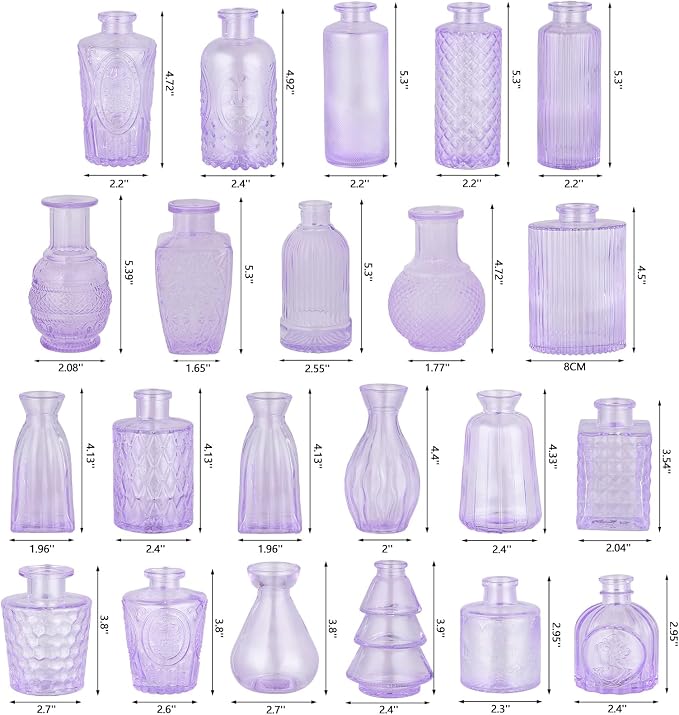 RUCKAE Glass Bud Vases Mini Flower Vase Small Vintage Vases for Centerpiece Table Wedding Decorations Home Decor Party(Purple 22 Pack)