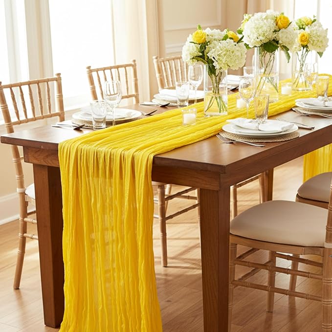 8 Pack Yellow Cheesecloth Table Runner 120 Inch 10FT Gauze Cheese Cloth for Spring Home Decor, Baby Shower, Birthday, Wedding Decoration