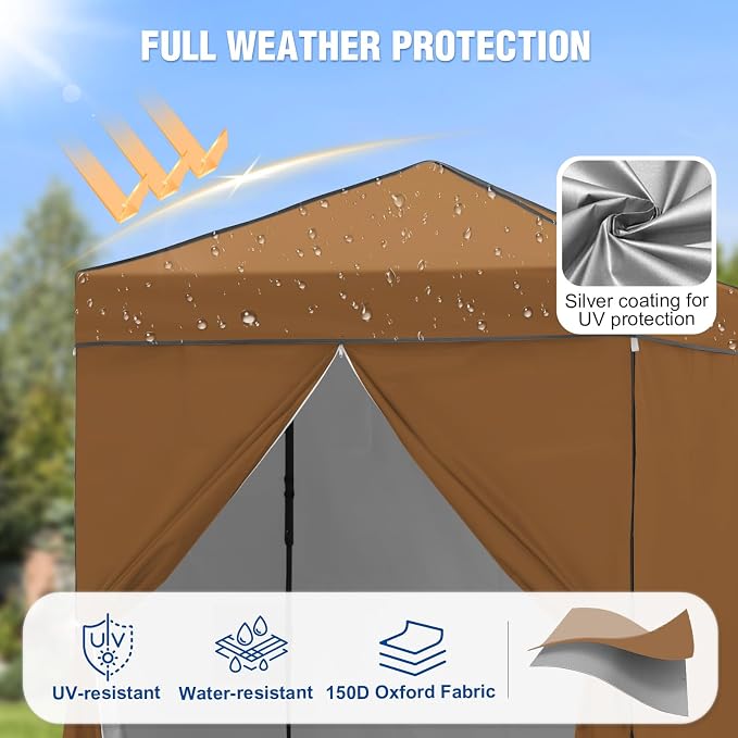 6x4 Pop Up Canopy Tent with Four Wall Panels, Instant Portable Beach Canopy, Outdoor Tent with Carry Bag for Camping, Sports, Tailgating, Events, Khaki