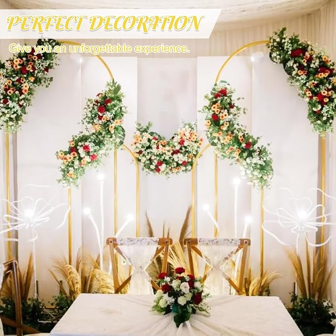 Metal Arch Stand and Cover Set,1 Ivory Spandex Fitted Backdrop with 1 Gold Wedding Arched Stand Frame for Parties Birthday Baby Shower Bridal Banquet Decoration (6FT)