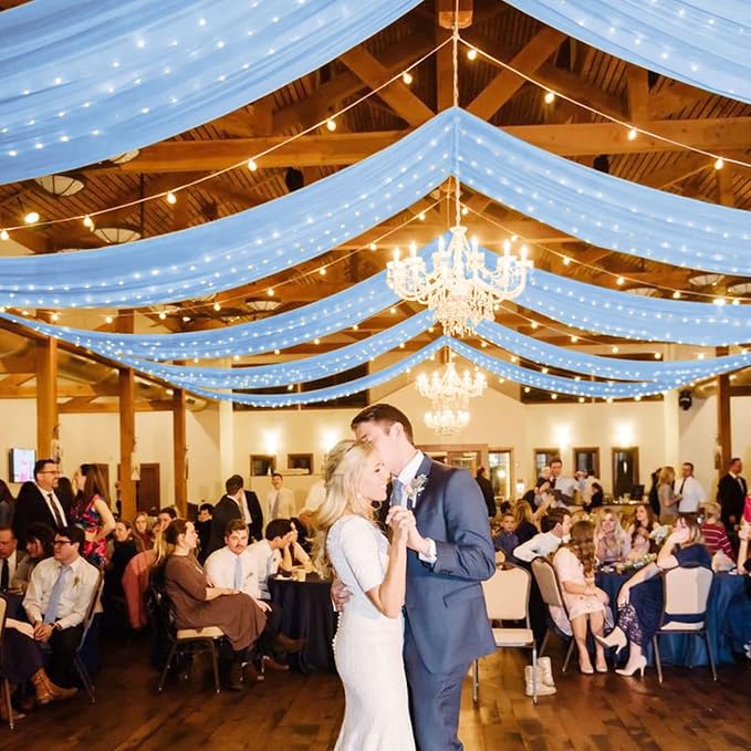 FOTSHARER Baby Blue Ceiling Drapes for Wedding Ceiling Drapes 2 Panels 5x20FT Chiffon Wedding Arch Draping Fabric Ceiling Curtains for Backdrop Ceiling Decorations for Party Arch Drapery for Reception