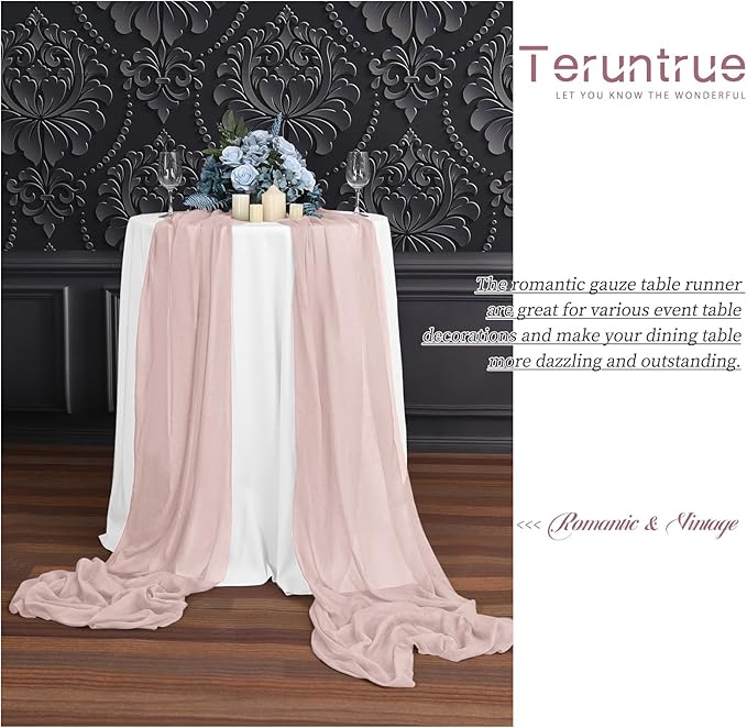 Teruntrue 24 Packs Pink Cheesecloth Table Runner,10ft Rustic Gauze Boho Wedding Table Runner Decoration, Wedding Table Decor Sheer Table Runner for Wedding Party Bridal Shower Table