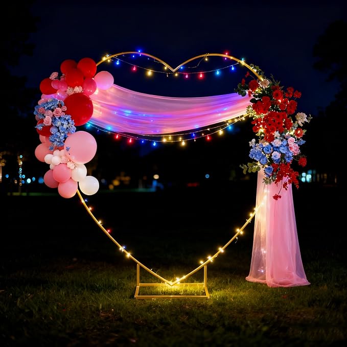 6.6 FT Wedding Arch Backdrop Stand,Gold Metal Heart-Shape Balloon Arch Stand for Wedding,Ceremony,Baby Shower,Birthday Party Decoration (Gold, 6.6 * 6.6FT)