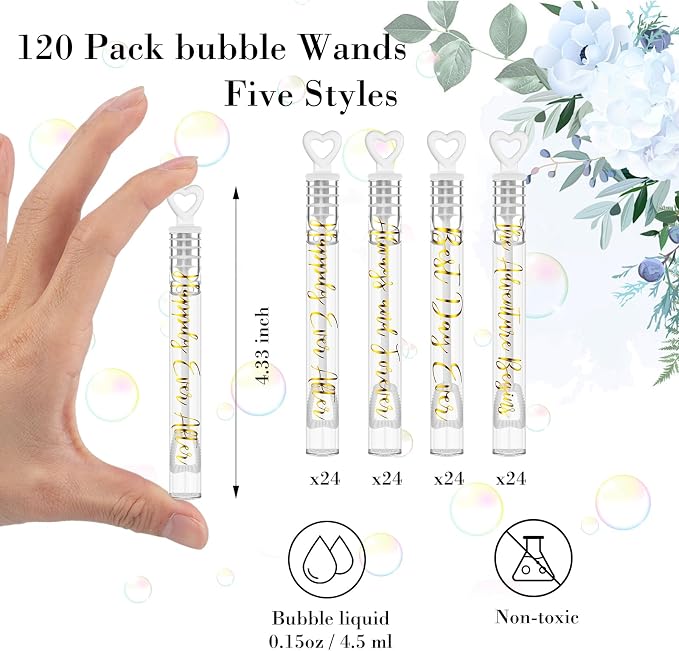 Hollowfly Wedding Mini Bubble Wands for a Wedding Bulk Heart Bubble for Guests Send off Wand Adults Bridal Shower Party Supplies Valentine Anniversaries Celebration(120 Count,White Black,Love Forever)