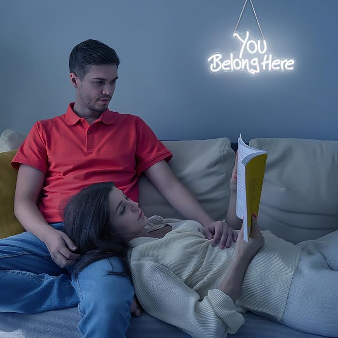 Neon Sign, You Belong Here Neon Light Sign LED Letter Neon Lights for Wall Decor, USB Powered Neon Bar Sign for Party Club Restaurant, Bedroom Wall Decor 17.72 x 9.06"