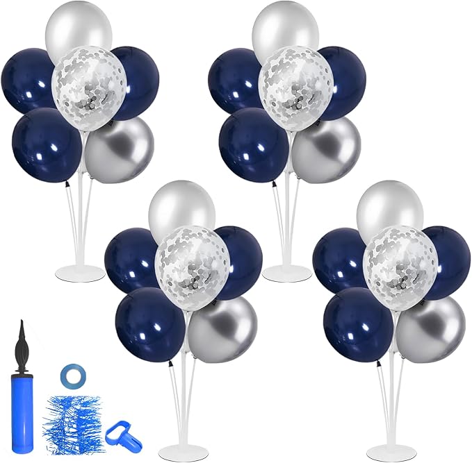 ZJDHPTY 4 Set Balloon Stand with Navy Blue and Silver Balloons | Centerpiece Table Decorations for Birthday Wedding Anniversary Retirement New Years Graduation Decorations Class of 2026