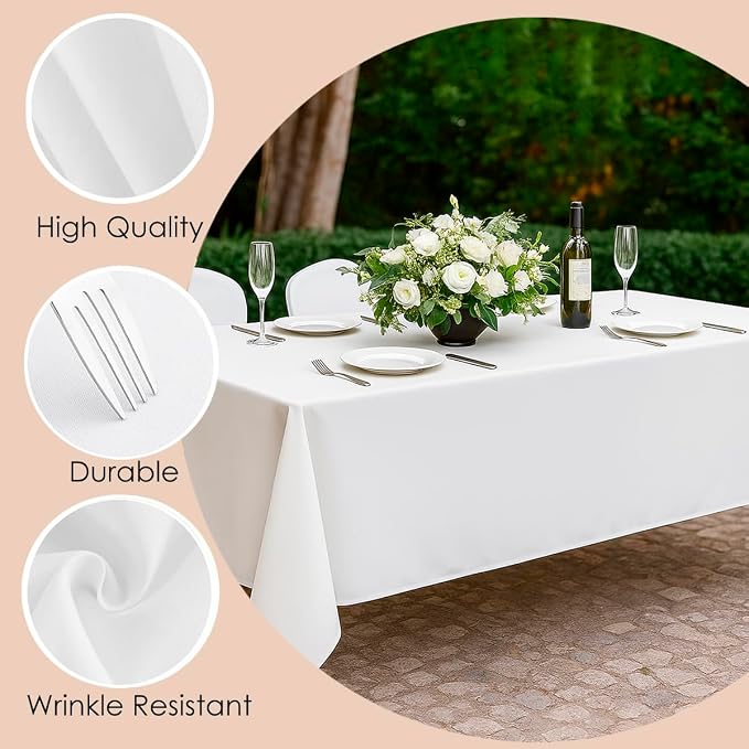 10 Pack 90 x 156 Inch White Rectangle Tablecloth, Polyester Fabric Washable Table Cloth for Home, Party, Wedding or Restaurant Use.