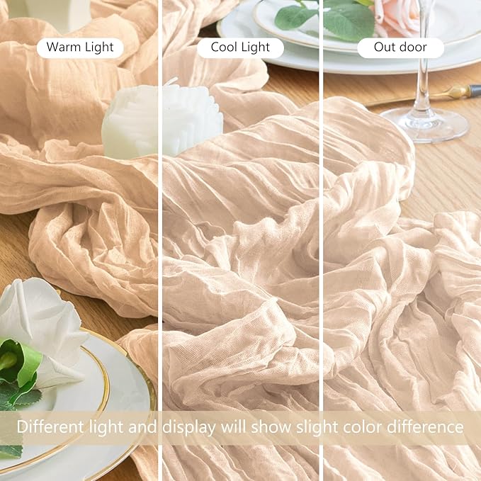Wokceer Cheesecloth Table Runner 2 Pack 10FT Beige Boho Gauze Christmas Cheese Cloth Table Runner for Party Long Rustic Sheer Table Runners for Baby Bridal Shower Wedding Easter Table Decor