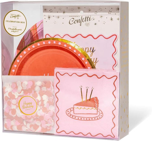 Birthday Party Celebration, Stylish Tableware Set for 8 Guests – Pink/Red