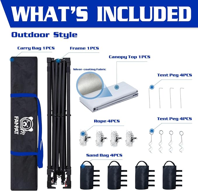 FANPAT 10x10 Pop Up Canopy Tent,300D Silver-Coating Top,1-Person Setup Commercial Heavy Duty Canopy Tent Instant Portable Shelter and Carry Bag, with 8 Stakes and 4 Weights (White)