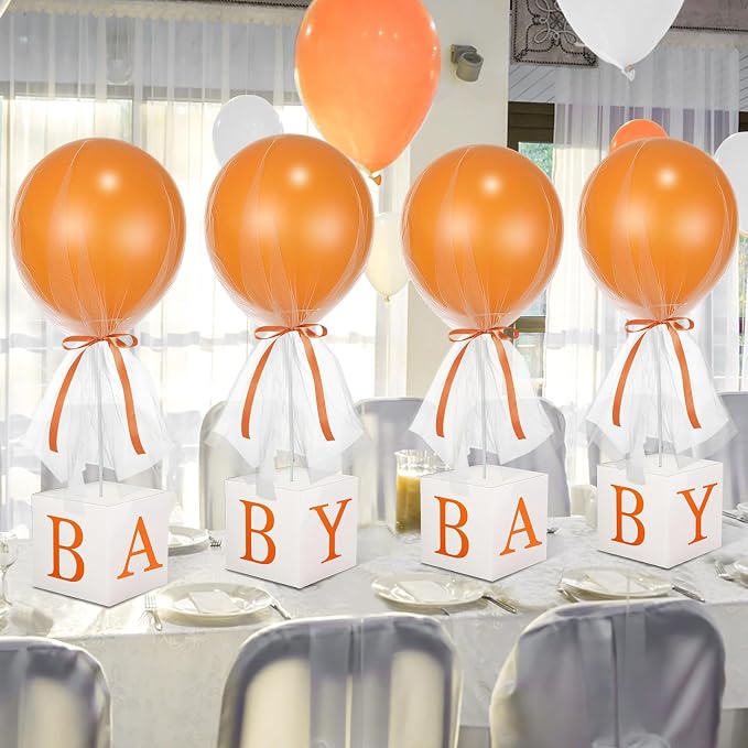 6 Set Little Cutie Baby Shower Decor for Table 24'' Latex Balloon with Letter Boxes Orange Party Table Centerpiece Decor a Little Cutie Is on The Way for Gender Reveal Boy Girl Birthday Party Supply