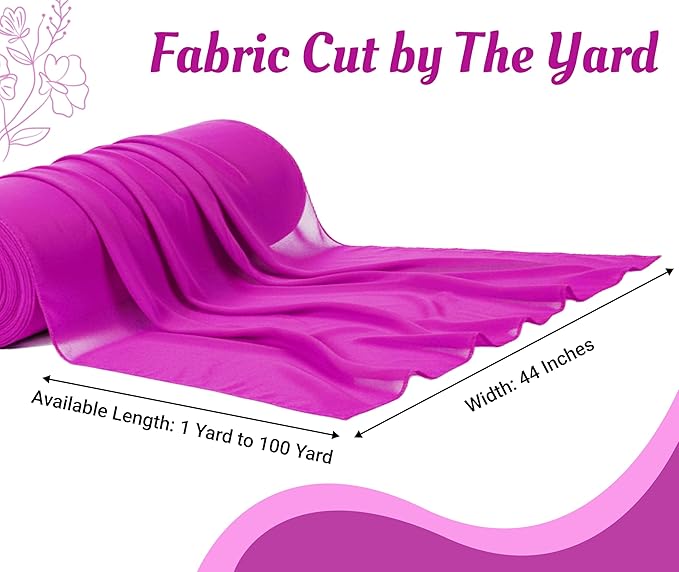 MDS Pack of 5 Yard Chiffon Fabric, Sheer Soft Draping Fabric Bolt for Wedding Party Backdrop Arch Decoration, Apparel Bridal Dress Sewing DIY Crafts Solid Gauze Fabrics 44” Wide - Hot Pink