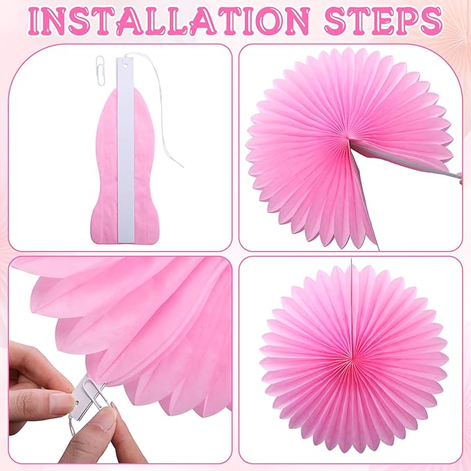 MotiMind 24 Pcs Hot Pink Paper Fans Valentines Day Party Decorations Classroom Decor Wall Background Ceiling Hanging for Birthday Wedding Baby Bridal Shower Engagement Party Favors