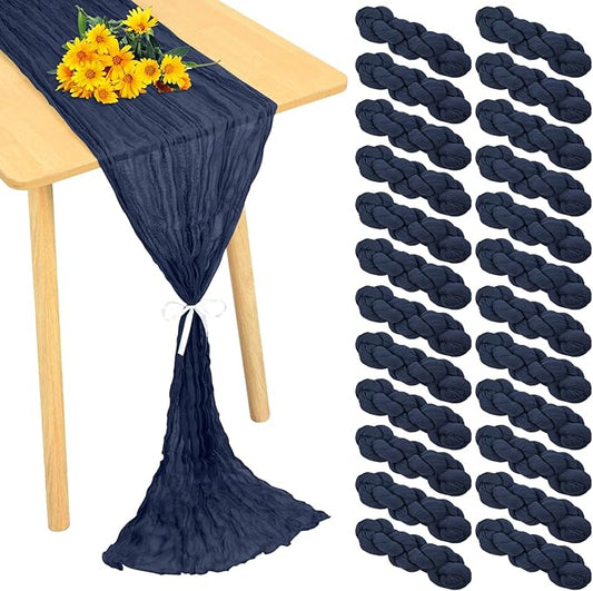 24 Pack Cheesecloth Table Runner 20 x 120 inch Cheese Cloth Table Runner Bulk,Romantic Boho Sheer Gauze Fabric Table Runners for Wedding Reception,Party,Bridal Shower Table Decor(Navy Blue)