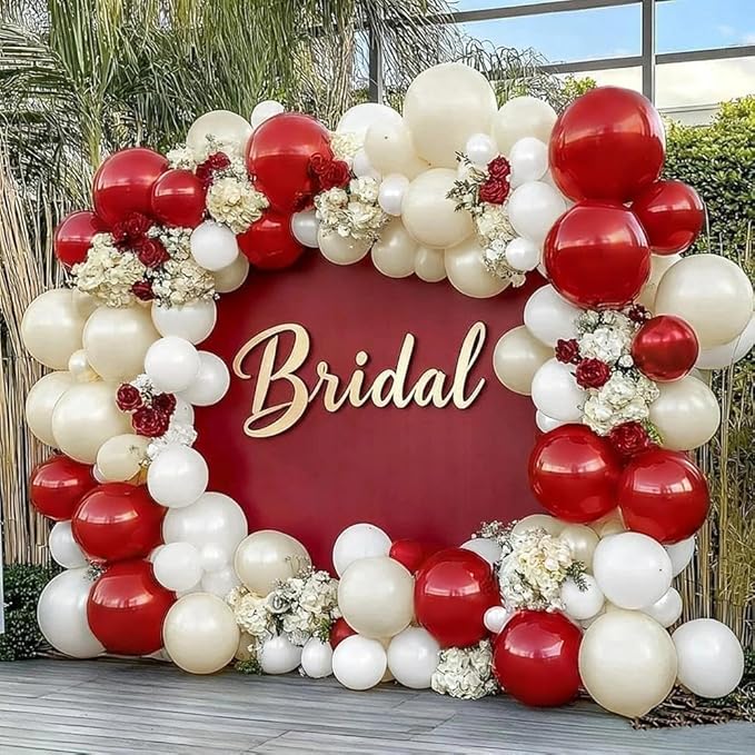 Red White Balloon Garland Double Stuffed Dark Red Pearl White Balloon Arch Kit Burgundy Balloons for Mother's Day Birthday Wedding Bridal Shower Engagement Graduation Party Decor