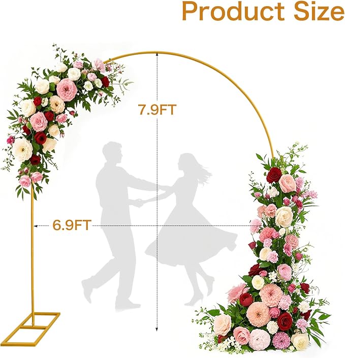 Metal Wedding Arch Stand for Ceremony Large Backdrop Stand Arch Frame with Base for Birthday Party Baby Shower Balloon Arch Decorations in 2.1x2.4m