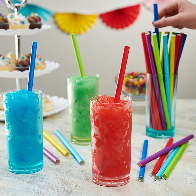 GUSTO, [100 Count] Jumbo Paper Smoothie Straws, 100% Biodegradable, Assorted Colors - (Formerly Comfy Package)