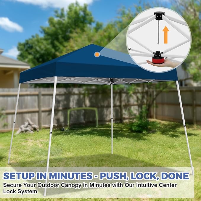 COOS BAY 10x10 Pop Up Canopy Tent, Portable Outdoor Shelter with Carry Bag for Tailgate, Party, Beach, Picnic, and Camping, 10x10 Base 8x8 Top, Dark Blue