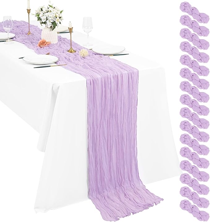 16 Pack Cheesecloth Boho Gauze 35120 Inch Rustic Romantic Long Table Runner for Wedding Party Bridal Shower Thanksgiving Christmas Decoration (Lavender)