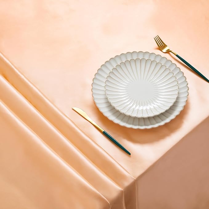 6 Pack Satin Table Cover Rectangle Silkly Soft Table Cloth, Satin Dining Table Cloths for Wedding Banquet Table Decoration, Dining Room, Indoor and Outdoor Use, 60 x 84 Inches, Peach