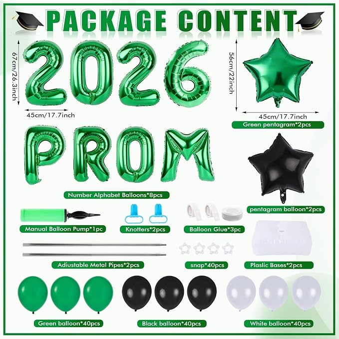 2 Set Green White Black Balloons Column Stand Kit Adjustable Tower Stand from 1.4 to 6.6 ft with Bases for Back to School Wedding Birthday Baby Shower Party