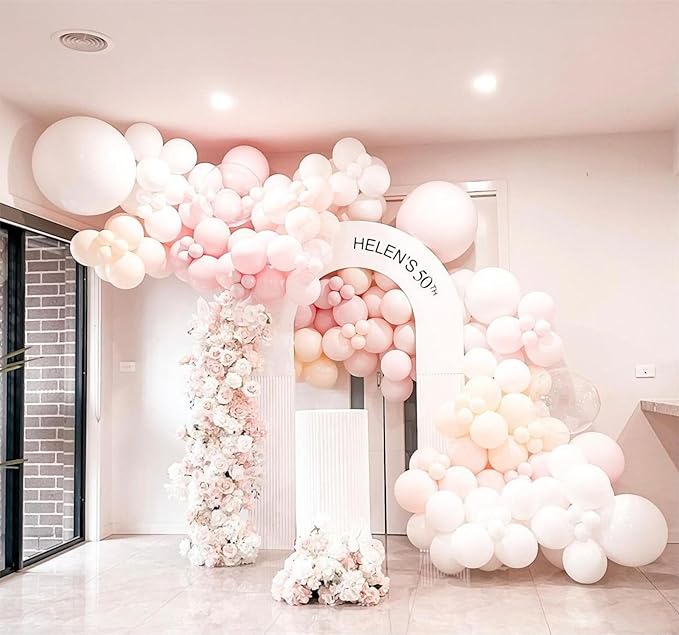 Light Pink and White Balloons Garland Arch Kit - Double Stuffed Matte Pastel Pink Yellow Latex Balloon Arch Different Sizes 18 12 10 5In Boho Ballon for Baby Shower Birthday Party Decorations