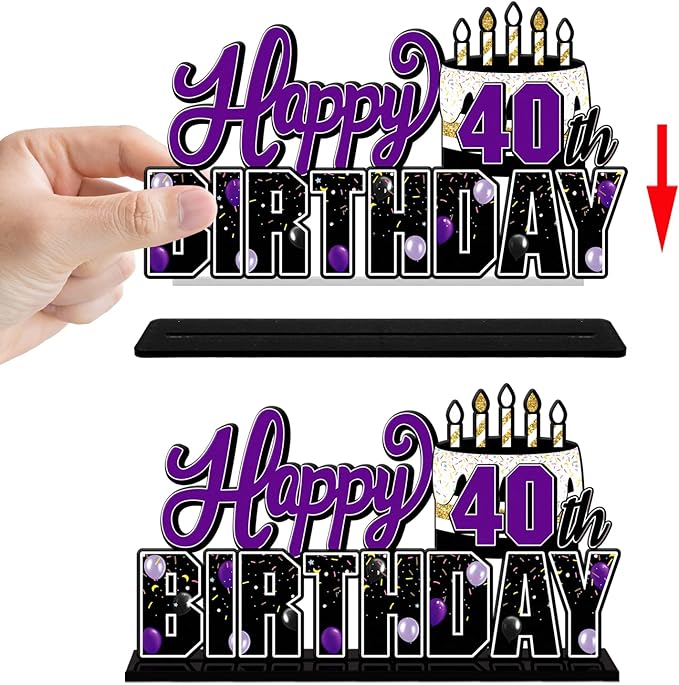 LINGTEER Happy 40th Birthday Purple Acrylic Table Topper Centerpieces Set - Cheers to Forty Years Old Birthday 40th Bday Party Gift Decorations.