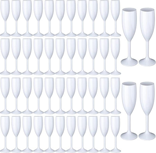 48pcs White Champagne Flutes,6OZ Acrylic Champagne Glasses Plastic Goblets Wine Mimosa Glasses Wedding Toasting Shatterproof Reusable Vintage Champagne Flute Drinking Cups for Bridal Christmas Party