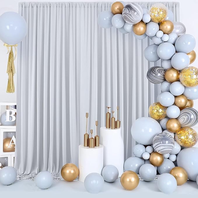 40ft x 10ft Wrinkle Free Silver Backdrop Curtains for Parties, 8 Panels 5x10ft Thick Fabric Silver Backdrop Drapes for Wedding Party Background Birthday Decoration