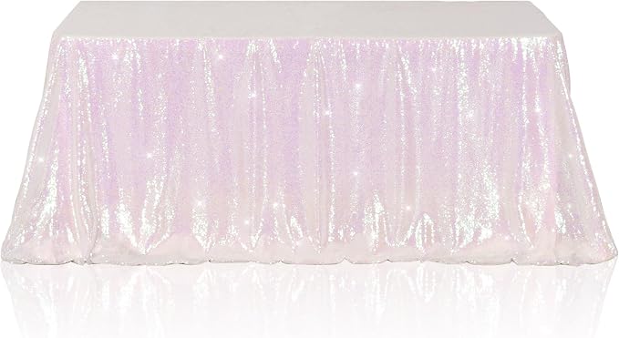Poise3EHome Iridescent White Sequin Tablecloth 60×120 Inch Rectangle Sparkly Fabric Table Cloth for Birthday Wedding Party Holiday Baby Shower Christmas Decoration