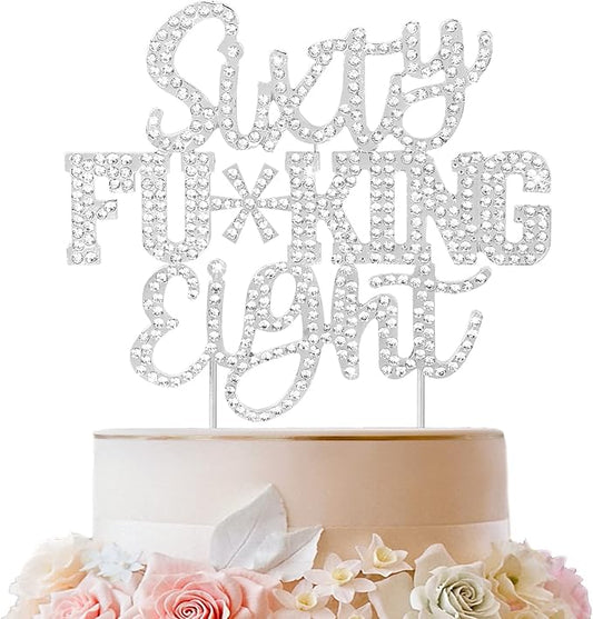 LINGTEER Sixty Eight Funny Silver Rhinestone Cake Topper - Cheers to 68 Years Old,Happy 68th Birthday Party Cake Centerpieces Topper Decorations.