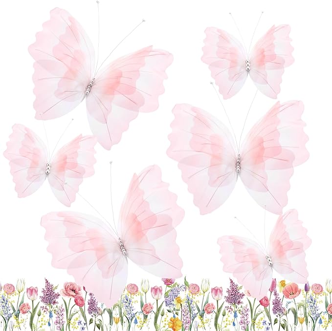Geelin 6 Pcs Large Gradient Pink Butterfly Decorations Mariposas Grandes para Decoracion Big Butterfly Party Decor 20 Inch 12 Inch 3D Silk Butterflies for Baby Shower Birthday Party Wedding Decor