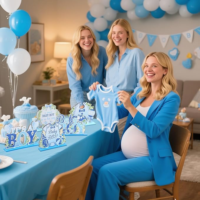 It's a Boy Baby Shower Centerpieces Baby Shower Table Centerpieces Bloom Table Display with Letters A Sweet Baby Boy is on His Way Gender Reveal Decorations for Boy Birthday Supplies (Wooden)