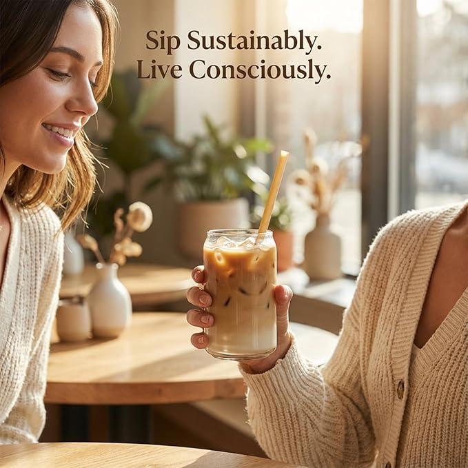 Sugarcane Straws - 100PCS Straws Disposable Biodegradable Compostable Long Sugar Cane Drinking Straws for Coffee, Juice, Milk, Smoothie, Cocktail, Party