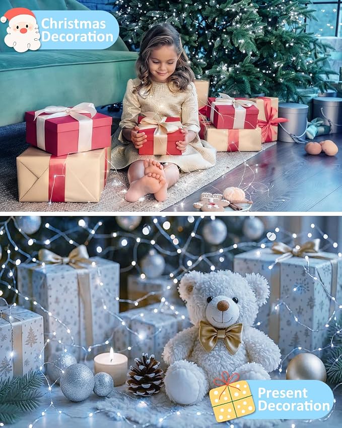 2 Pack 100 LED Fairy Lights Battery Operated with Remote, 8 Modes String Lights Indoor Outdoor, Cuttable Battery Light for Home Bedroom Wedding DIY Centerpiece Christmas Decorations (Cool White)