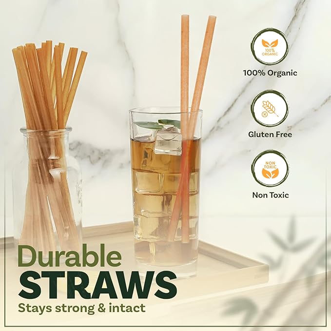 Weemium Sugarcane Straws [300 Pack] 8.25" | FSC Certified 100% Compostable Straws Disposable for Warm and Cold Drinks | Plastic-free & Biodegradable Packaging | Eco friendly made with Sugarcane Fiber