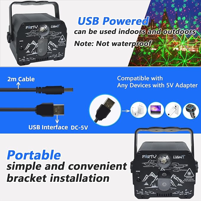 Party DJ Lights with Remote Control, Portable Mini Disco Ball Stage Light, Sound Activated USB Powered Bright RGB Led Projector Strobe Lamp for Room Home Decor Birthday Gift Bar Rave Karaoke Xmas Show