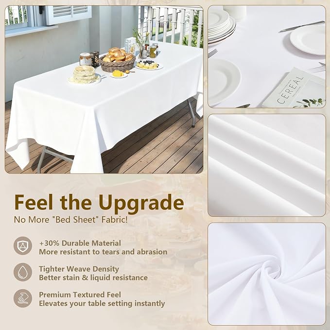 White Tablecloths for Rectangle Tables, 10-Pack - 60x126 Inch | Reusable & Washable Table Cloths for 8 Foot Tables, Polyester Fabric Tablecloth for Wedding, Party, Banquet