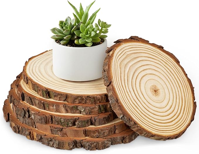 Large Unfinished Natural Wood Slices - 6 Pcs Natural Round Discs Rustic Wood Slices 7.1-9.8 Inch Wooden Tree Bark Discs for DIY Crafts Centerpieces Table Base Decoration Wedding Ornaments Coasters