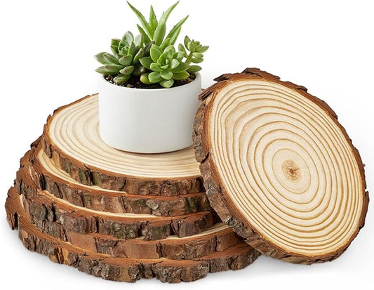 Large Unfinished Natural Wood Slices - 6 Pcs Natural Round Discs Rustic Wood Slices 7.1-9.8 Inch Wooden Tree Bark Discs for DIY Crafts Centerpieces Table Base Decoration Wedding Ornaments Coasters