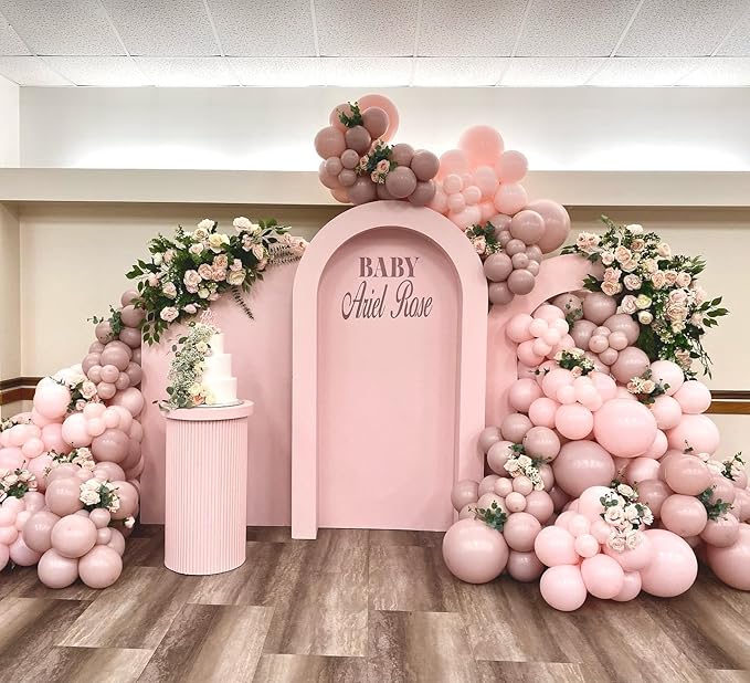Dusty Pink Double Stuffed balloons Different Size 115Pcs 5/10/12/18 Inch Dusty Rose Matte Pink Balloons Garland Arch kit for Boho Birthday Baby Shower Bridal Shower Wedding Baptism Party