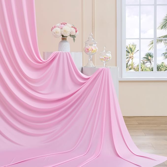20ftx12ft Wrinkle Free Pink Backdrop Curtain, 4 Panels 12FT Height Pastel Pink Drapes for Wedding Backdrop, Silky Polyester Photo Back Drop Cloth for Birthday Party Photography Background
