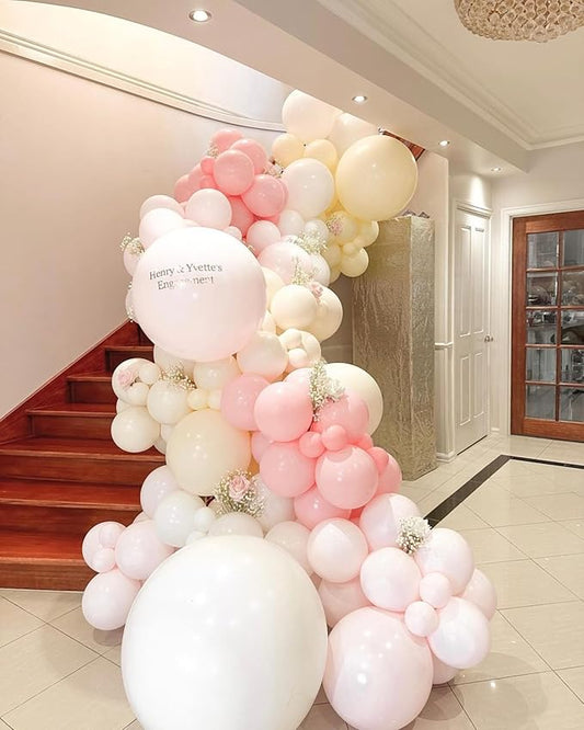 Light Pink and White Balloons Garland Arch Kit - Double Stuffed Matte Pastel Pink Yellow Latex Balloon Arch Different Sizes 18 12 10 5In Boho Ballon for Baby Shower Birthday Party Decorations