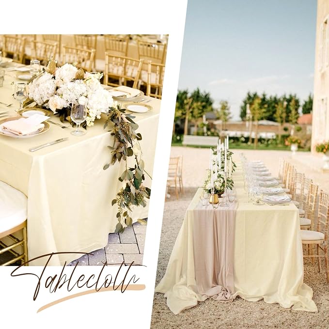 Pesonlook 10Pack Beige Polyester Tablecloths, 60 x 102 Inch for 6ft Rectangle Tables Polyester Table Cover Washable Table Cloth for Wedding Reception Banquet Party